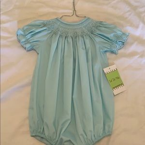 NWT light blue smocked bubble